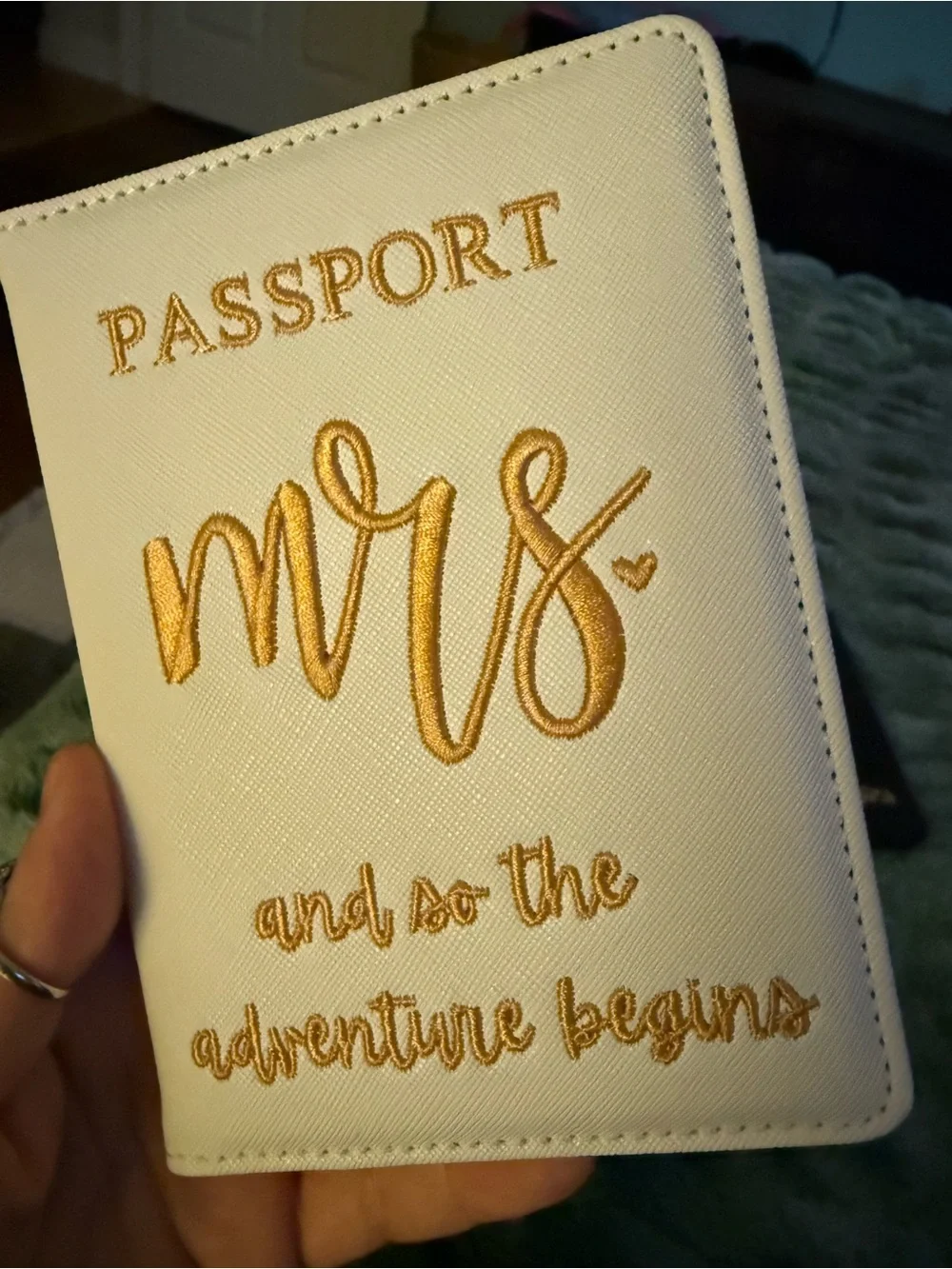 Passport Cover Set - White Mrs. and Black Mr. with Gold Embroidery